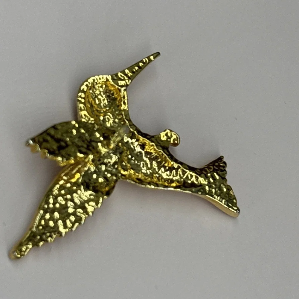 Vintage Rhinestone Pin Brooch Lot Hummingbird Gold tone Green